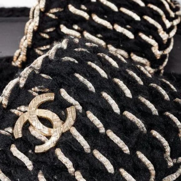 Chanel 2022 CC Black Knit Slide Sandals - Picture 8 of 12